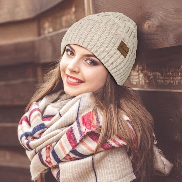 3-Piece Winter Hat Gloves Scarf Set Knit Thick Warm Fleece Casual Fashion